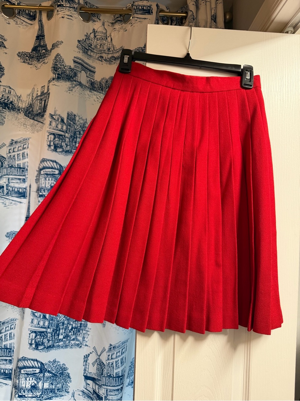 Ganni Cherry Red Pleated A-Line Skirt